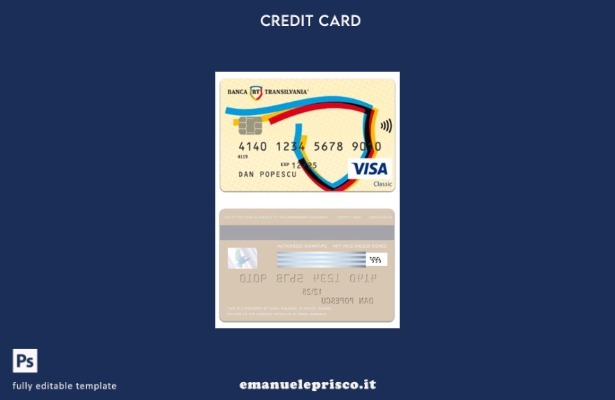 modello di carta classica per visto Romania BT Bank in stile verificato